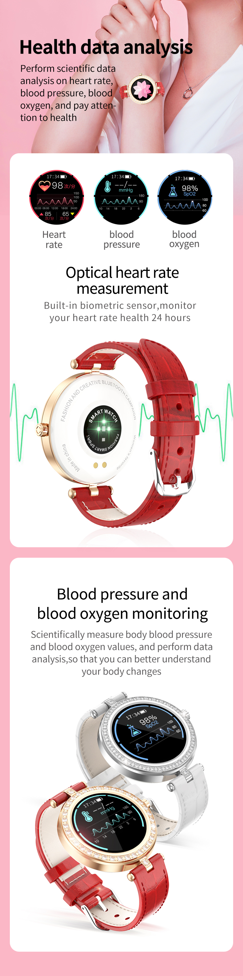 S28 Stylish Women Smart Watch Round Screen Smartwatch for Girl Heart Rate Blood Pressure Monitor Compatible For Android and IOS