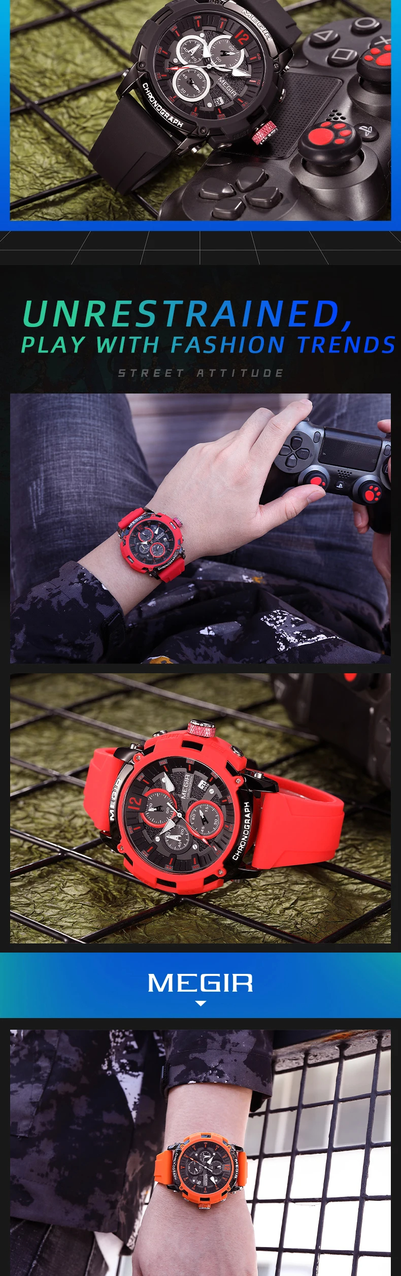 MEGIR 2208 New Fashion Silicone Chronograph Sport Watches Original Men Wrist Quartz Watch For Man