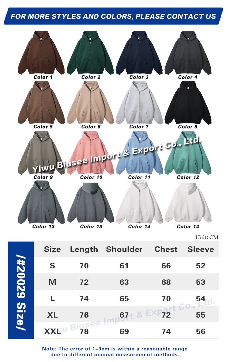 350GSM High Quality Wholesale 100%Cotton Oversized Blank Custom Logo Fleece-lined Zipper-up Hoodies For Man