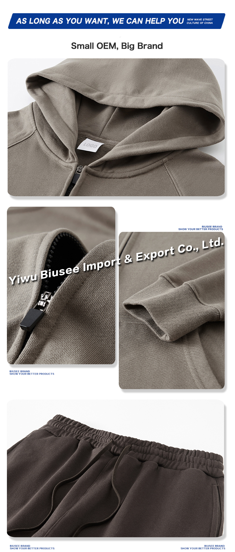 400GSM Heavyweight Wholesale High Quality Terry Zipper-Up Hoodie and Pants Sets Blank Custom Logo For Man's Hoodie Sets