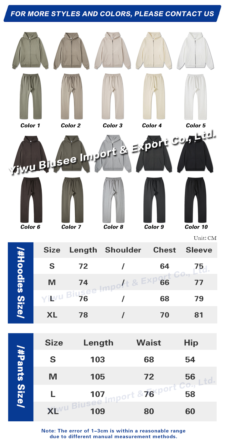 400GSM Heavyweight Wholesale High Quality Terry Zipper-Up Hoodie and Pants Sets Blank Custom Logo For Man's Hoodie Sets