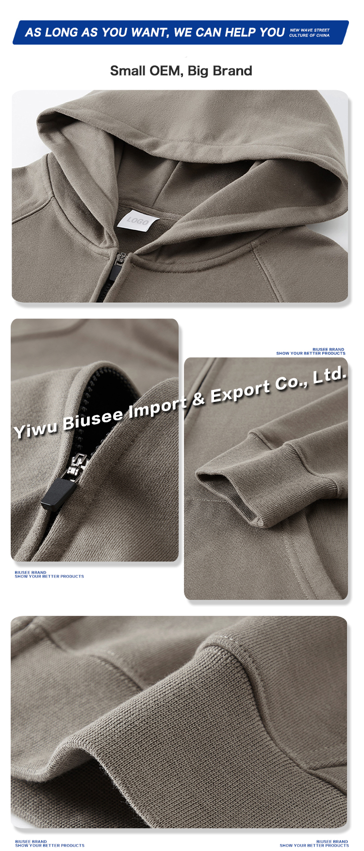 High Quality Cotton Heavy Weight Oversize Suit Thick French Terry Drop Shoulder Plain Blank Custom Men Streetwear Zipper Hoodie