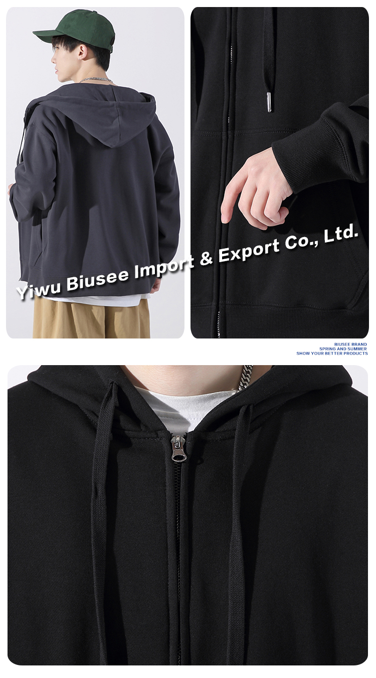 High Quality Men's Zip Jacket Custom Printed  330 Gsm 100% Cotton French Terry Blank Zip Up Hoodie