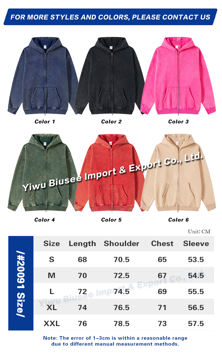 Hoodie Custom Streetwear Oversized Washed  High Quality Blank Zipper Fleece Hoodie For Men