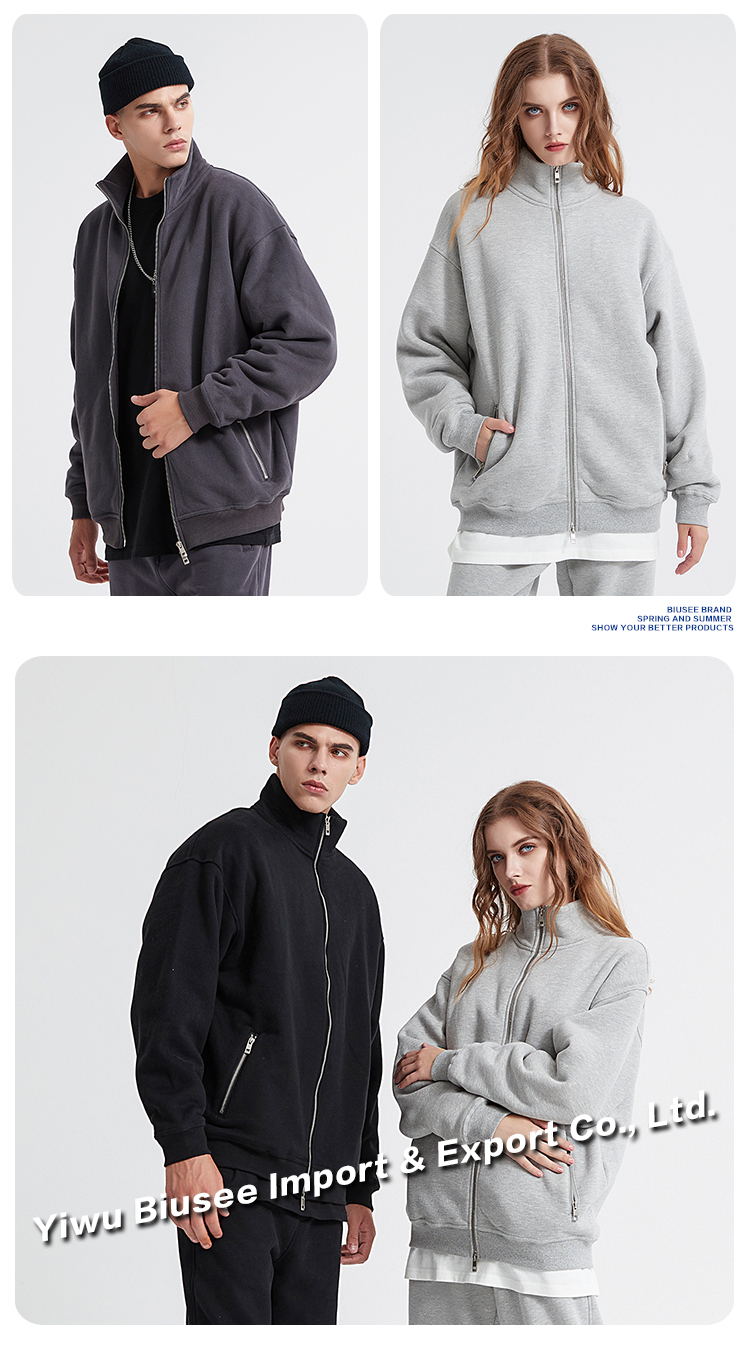 Wholesale High Quality Heavyweight Zipper Stand Collar Sweater Custom Polar Fleece Plus Size Men's Jackets