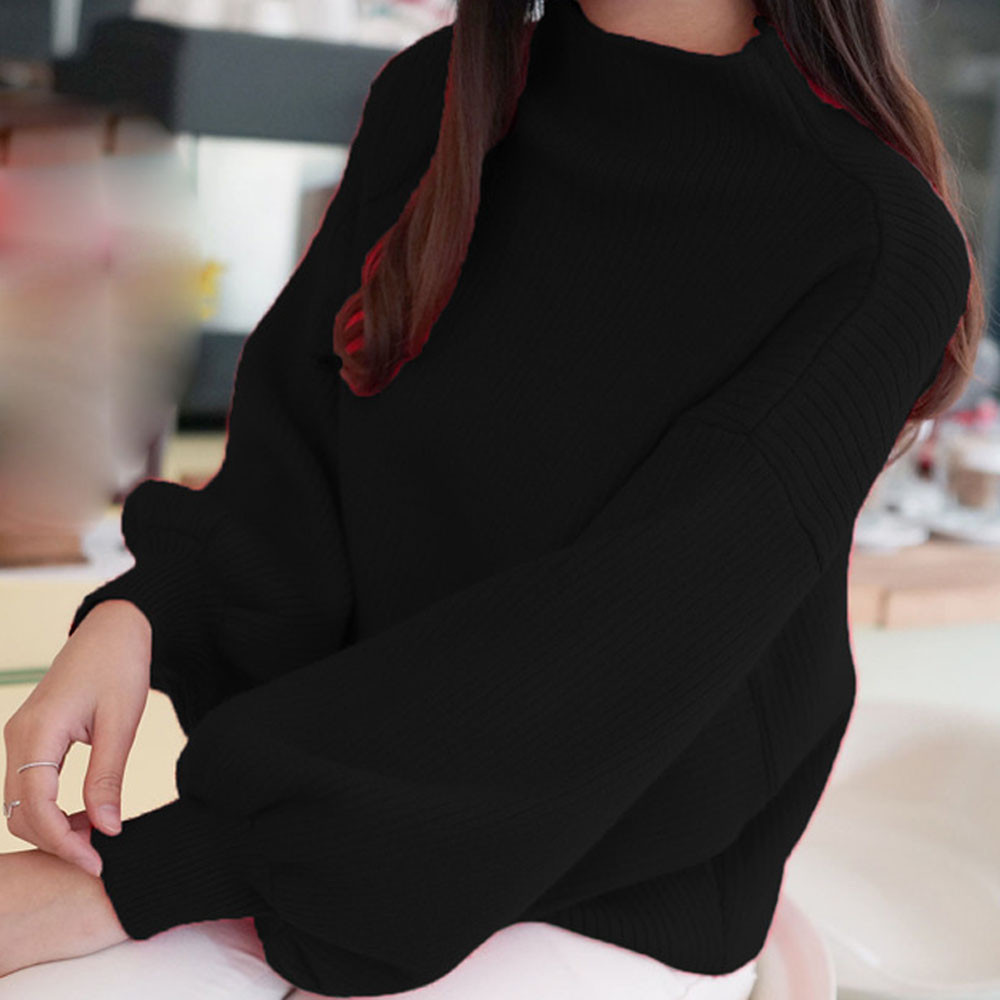 Autumn Winter New Half-Turtleneck Knitting Sweater Women Loose Versatile Lantern Sleeve Knitwear For Lady