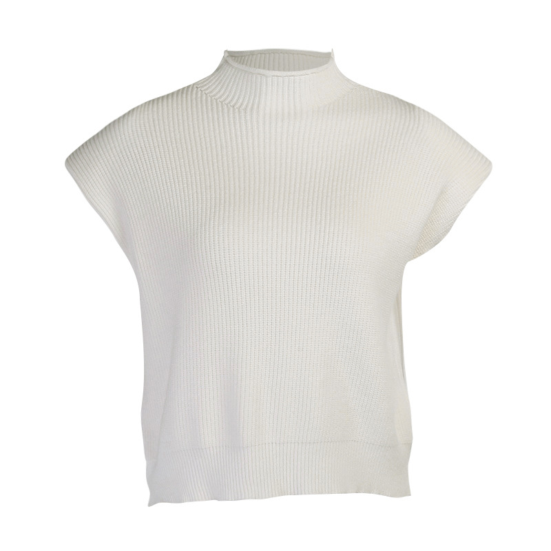 Casual Versatile Woman Solid Color Sexy Thin Turtleneck Short Sleeve Sweater Knitted Clothing