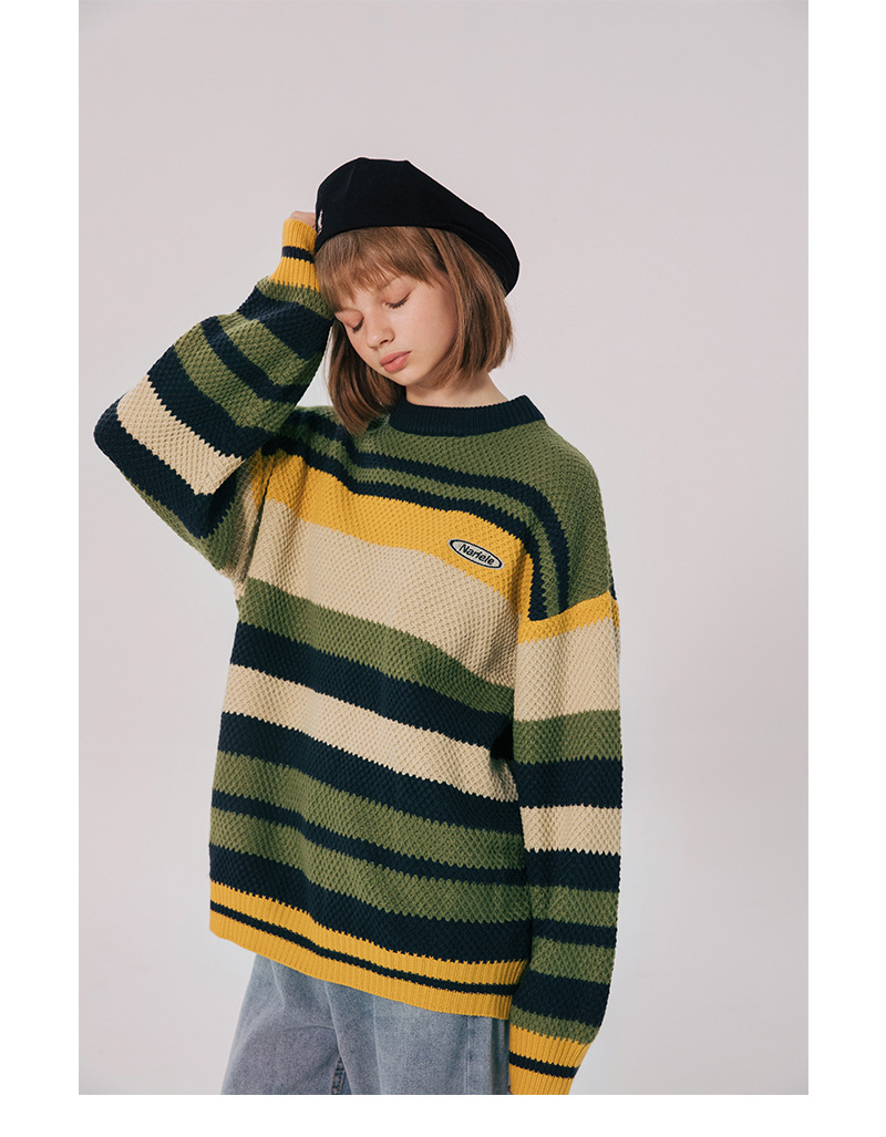 New Custom Vintage Autumn Winter Women Couple Striped Sweaters Male Couples Teenage Knits Clothing