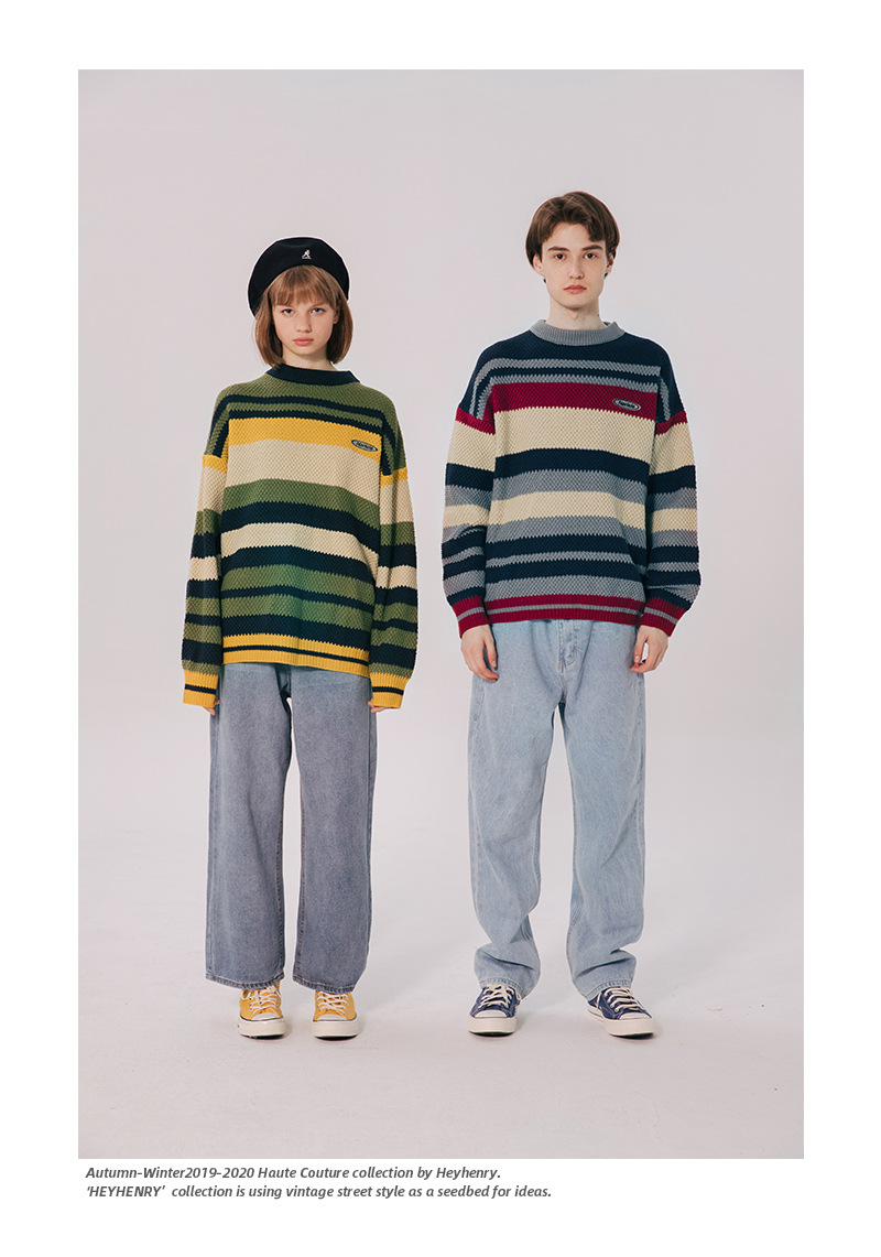 New Custom Vintage Autumn Winter Women Couple Striped Sweaters Male Couples Teenage Knits Clothing