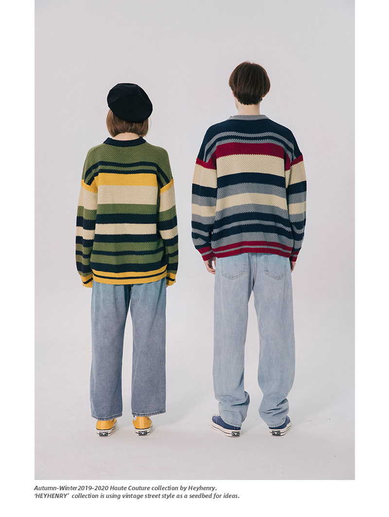 New Custom Vintage Autumn Winter Women Couple Striped Sweaters Male Couples Teenage Knits Clothing