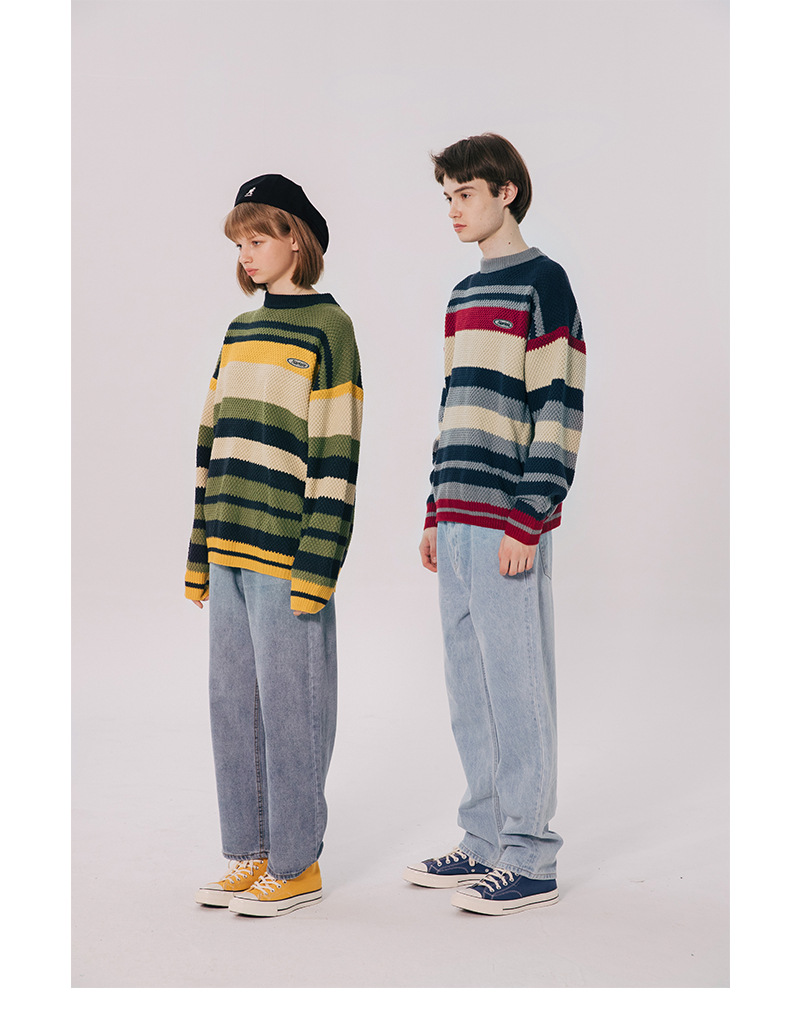 New Custom Vintage Autumn Winter Women Couple Striped Sweaters Male Couples Teenage Knits Clothing