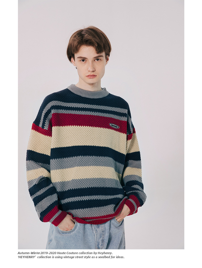 New Custom Vintage Autumn Winter Women Couple Striped Sweaters Male Couples Teenage Knits Clothing