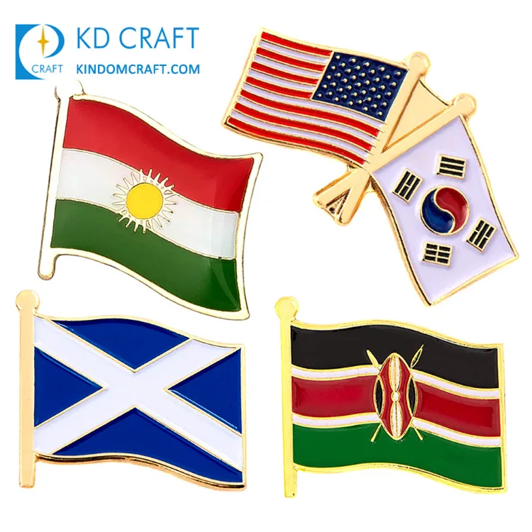 China Manufacturer Bulk Cheap Custom Metal Enamel Souvenir National Country France Kenya Kurdistan Scotland Korea Flag Lapel Pin for Sale