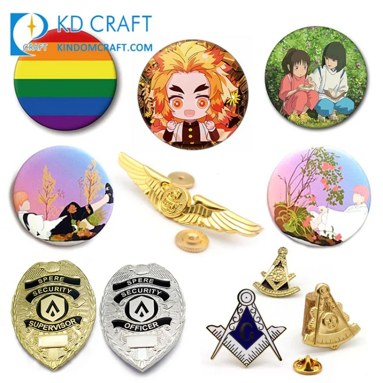 Customized Logo Tinplate Tin Kpop Cartoon Anime Button Pin Custom 3D Enamel Masonic Military Army Scout Pilot Wing Chaplain Security Guard Officer Metal Badge