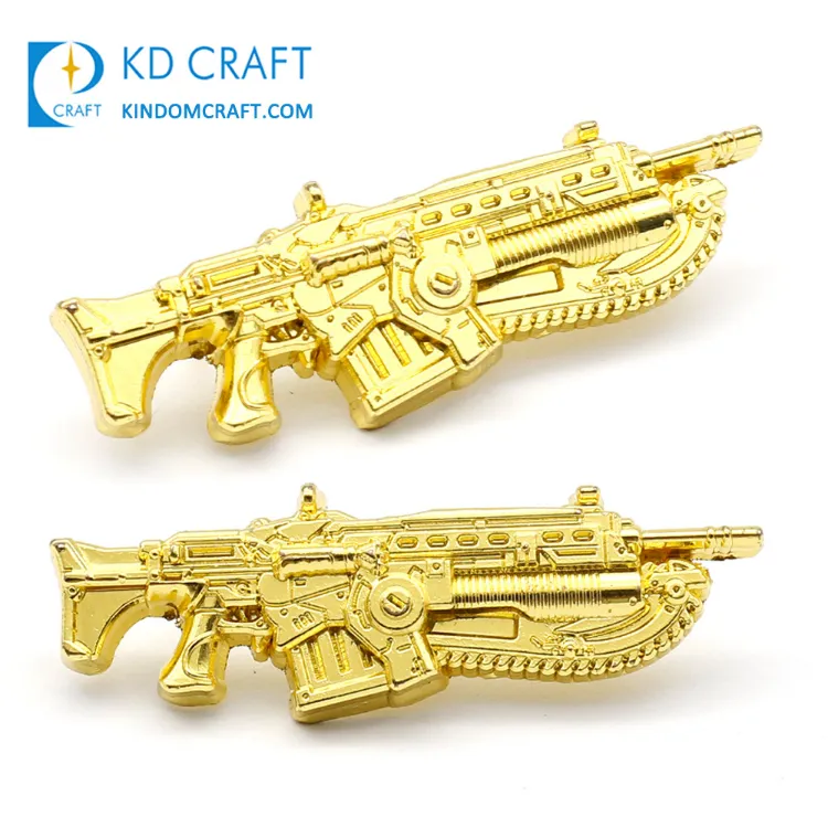 High Quality Personalized Custom Embossed 3D Military Pins Badge Shiny Gold Plating Souvenir Metal Gun Lapel Pin No Minimum