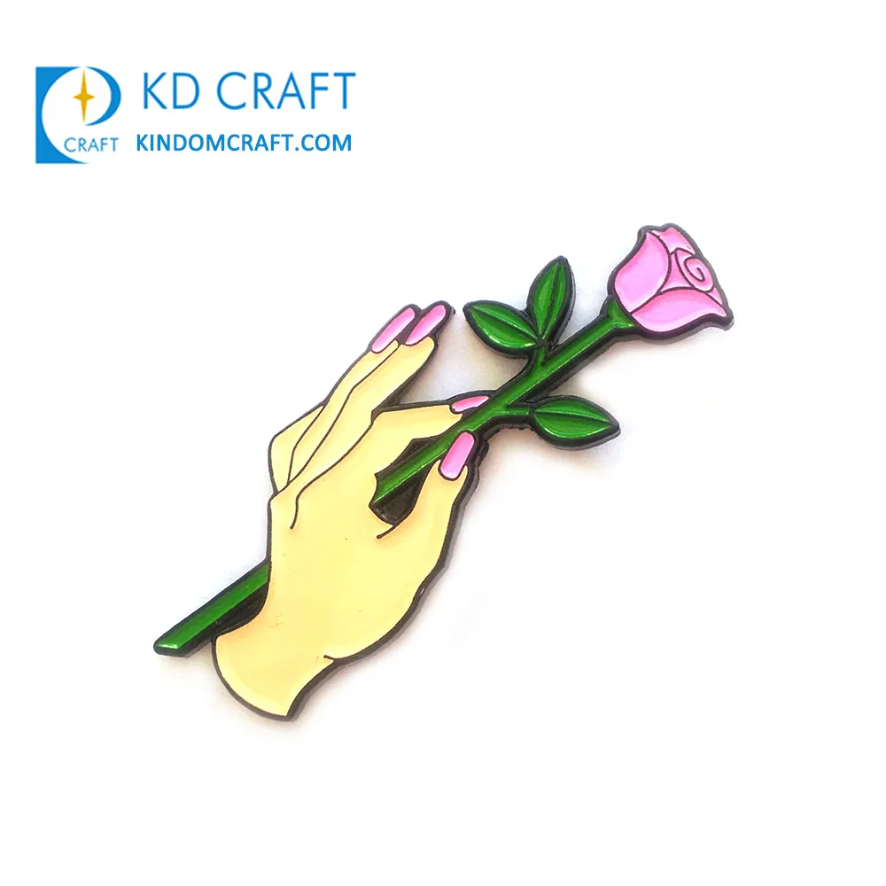 Wholesale Metal Women Men Clothes Badge Custom Hard Soft Enamel Expoyed Brooch Rose Flower Lapel Pin for Dresses