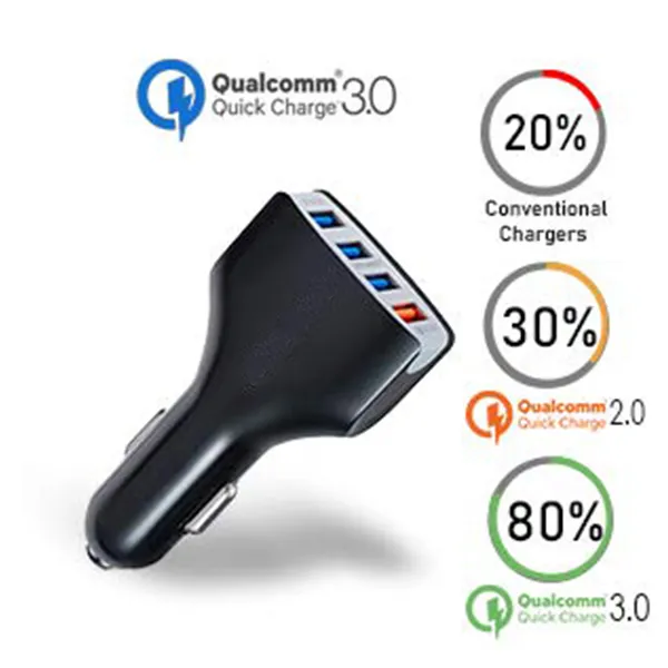 3.0 Quick Charge 4 Ports Fast Charging Car Phone Charger for Samsung Xiaomi iPhone Car Mobile Phone Charger