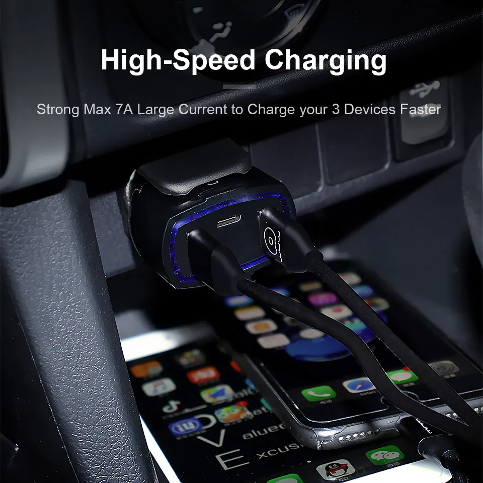 35W QC 3.0 Rapid Fast Speed Charging 3 Dual USB Port Quick Charger Type C Car Charger for Samsung