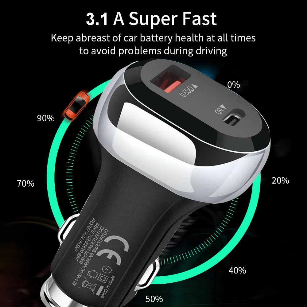 Car Charger Dual USB QC 3.0 Adapter Cigarette Lighter LED Voltmeter for All Types Mobile Phone Charger Smart Dual USB Charging