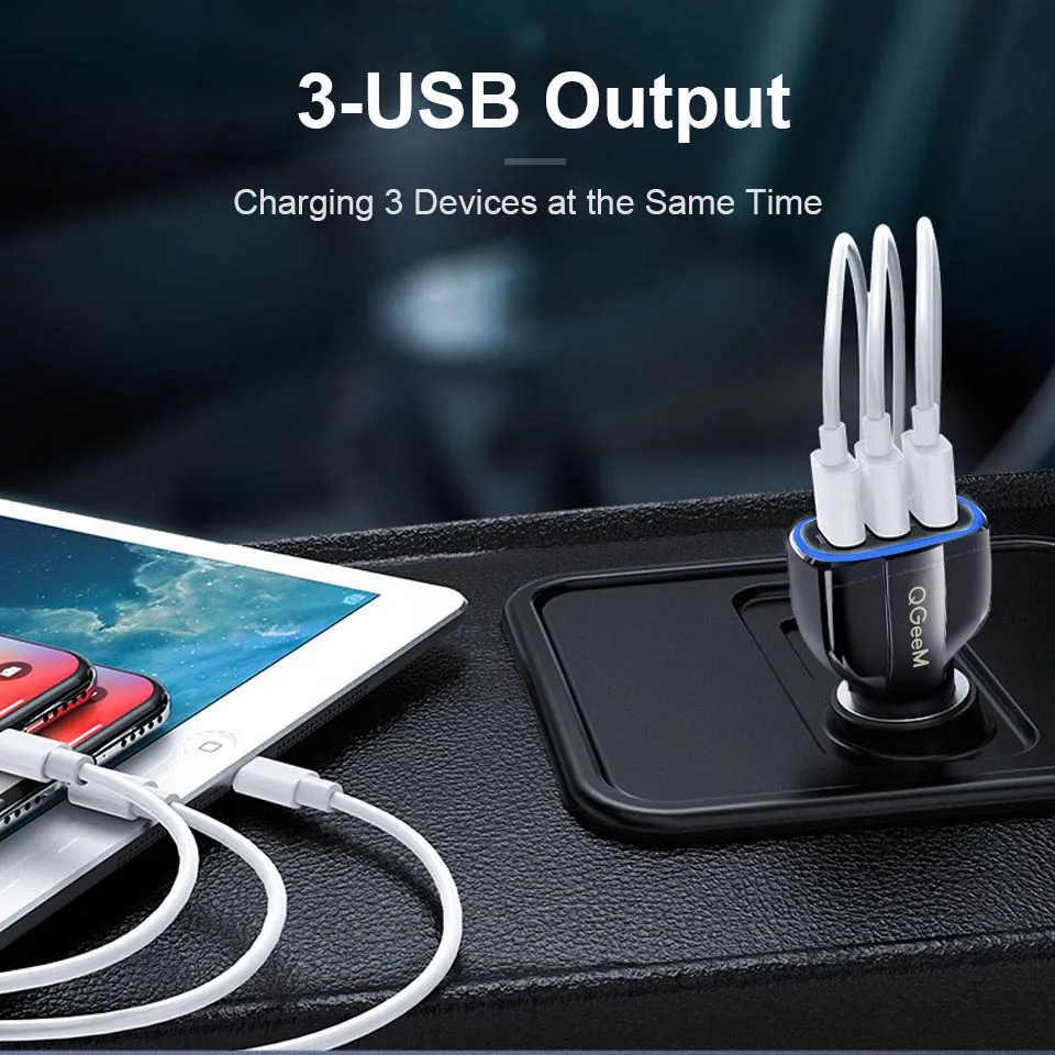 Real Factory QC 3.0 3 Port USB Fast Charging Car Charger for Mobile Phone