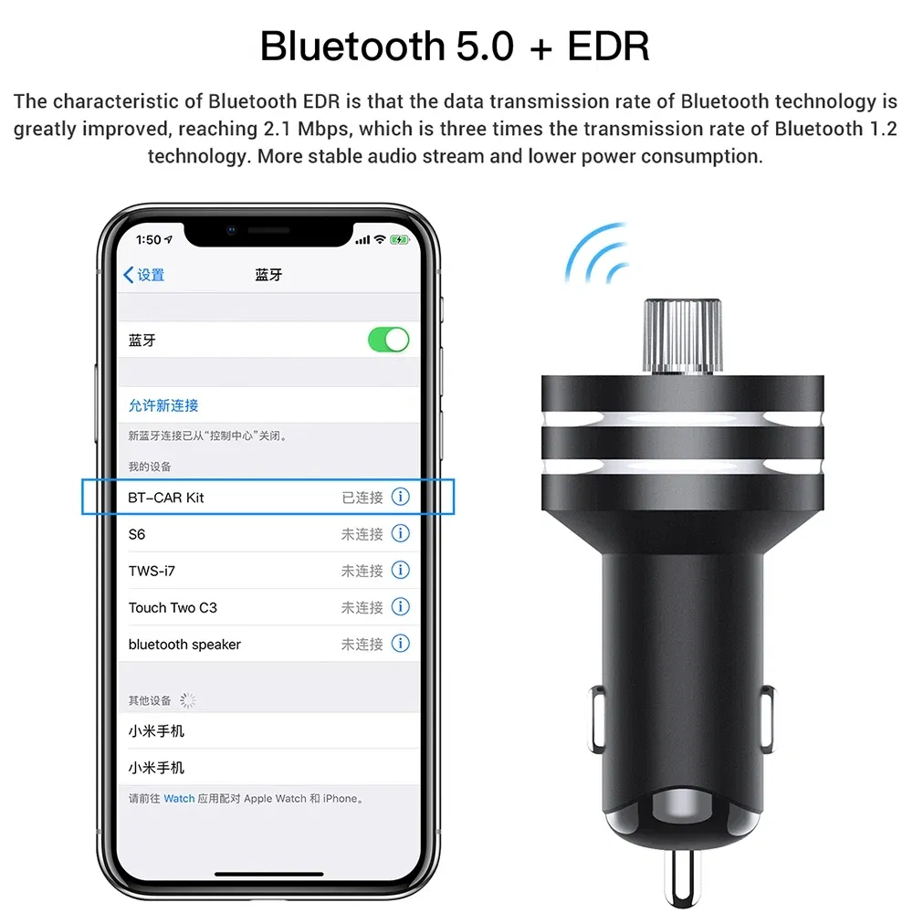 USB Car Charger Quick Charge 3.0 Dual USB Mobile Car Phone Charger with Bluetooth 5.0 FM Transmitter Handfree MP3 Card