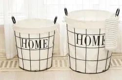 OEM Washing Drying Storage and Finishing Metal Wire Laundry Basket with Linen Cloth