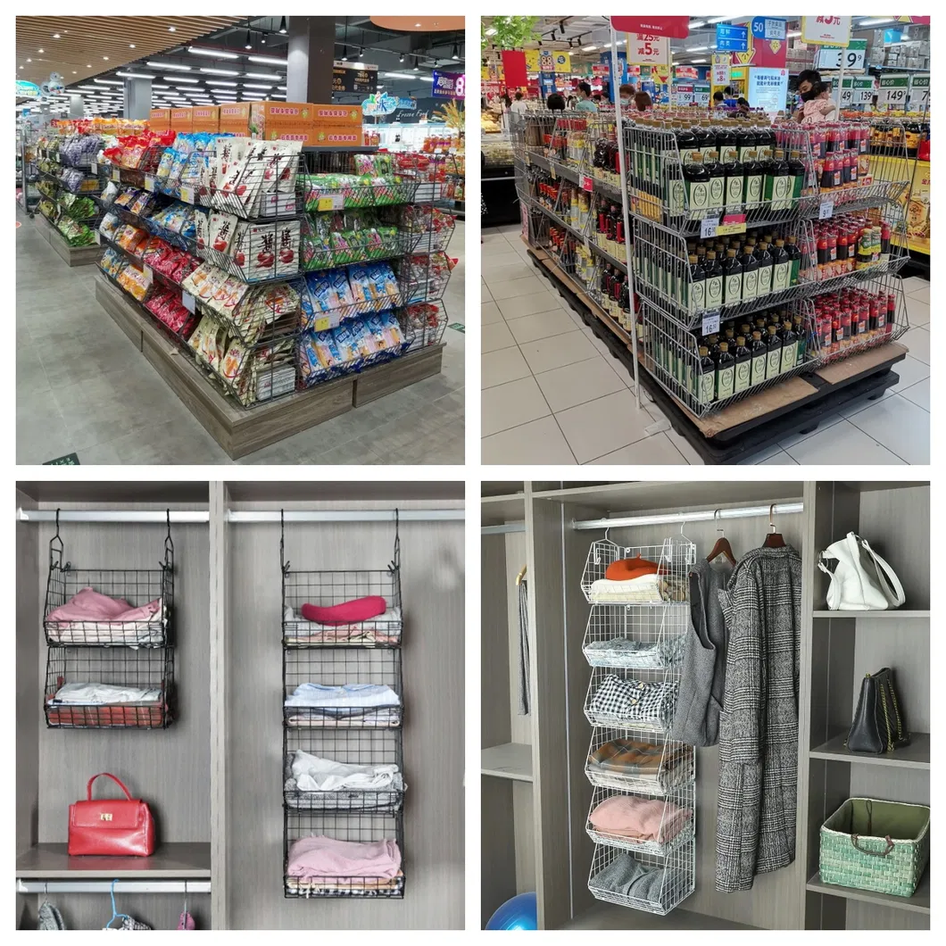 Supermarket Customized Metal Display Wire Mesh Basket Rack Shelves with Divider