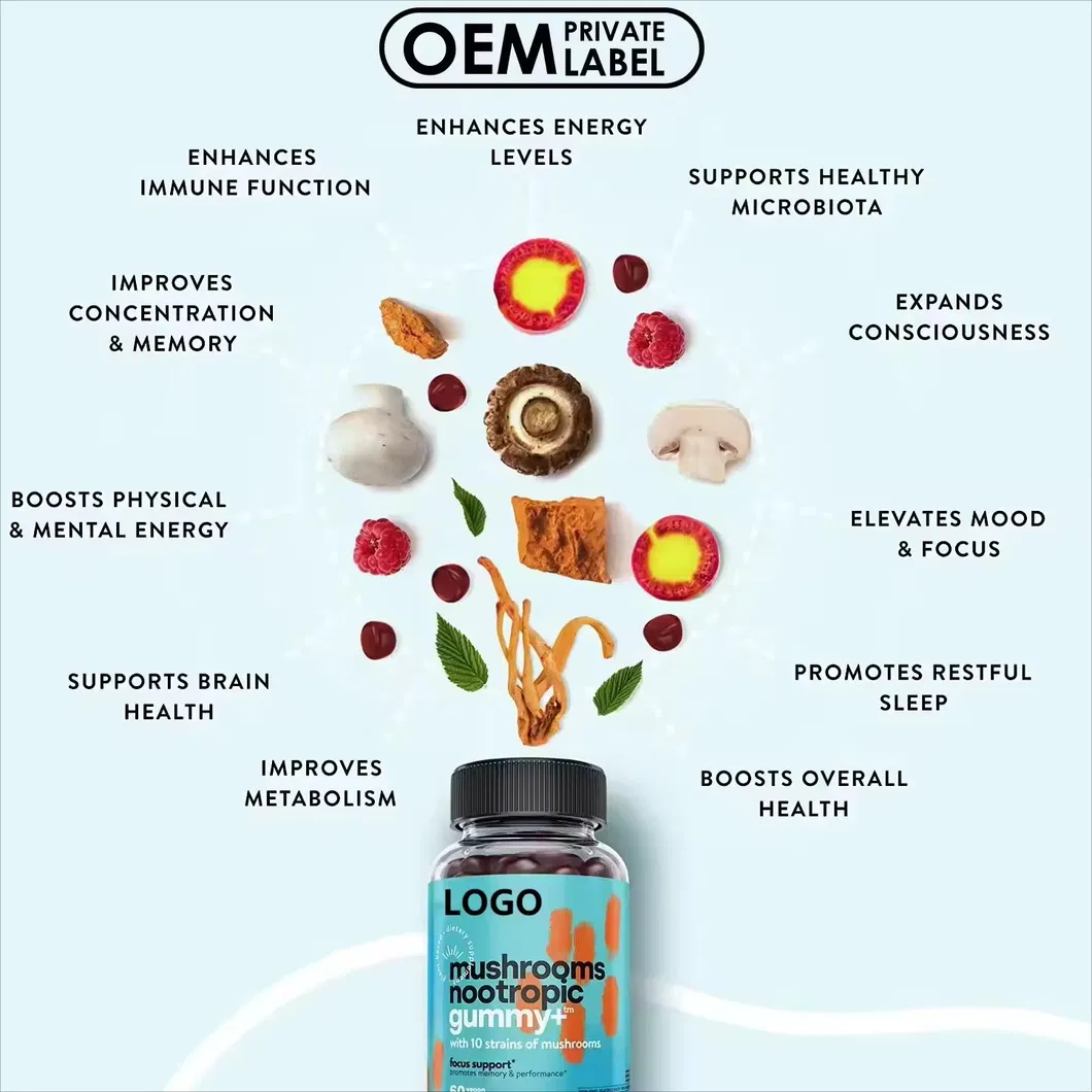 OEM/ODM Brain Booster Gummy Focus Memory Improve Concentration Mushroom Health Supplements Nootropics Gummies for Mental Focus