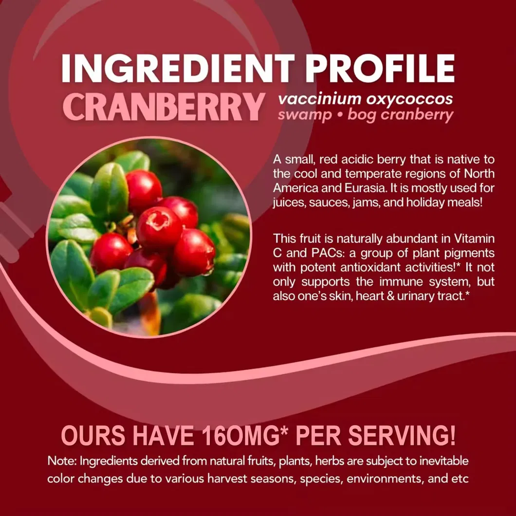 OEM/ODM Natural Cranberry Extract with Vitamins Herbal Supplement Promotes Heart and Urinary Tract Health Capsules