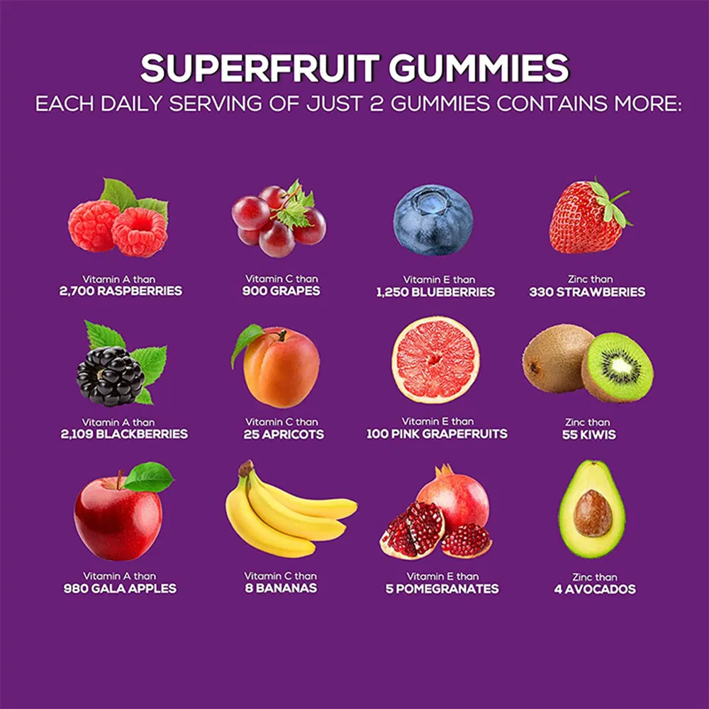 Support Immune Gummy Organic Super Fruit Gummies with Vitamins & Zinc