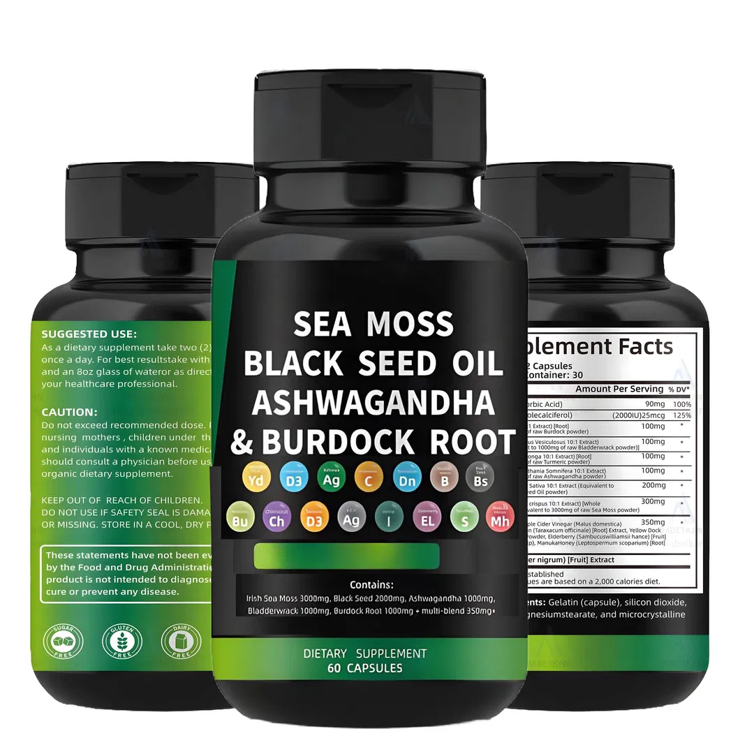 Immune Support Ashwagandha Extract Turmeric Bladderwrack Iodine Chlorophyll Acv Black Seed Oil Seaweed Burdock Capsules