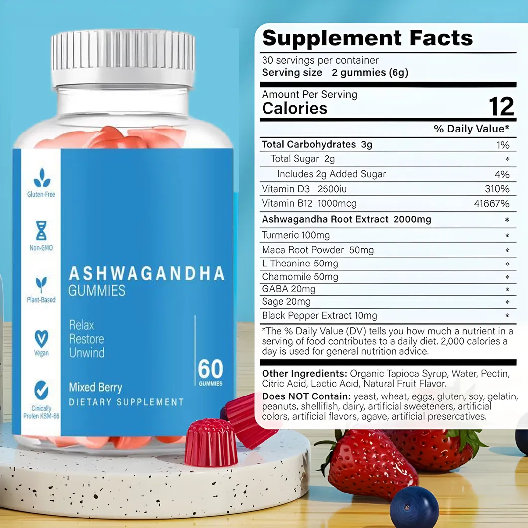 OEM/ODM Ashwagandha Gummies for Immune Support, Organic Ashwa Root Extract Supplement