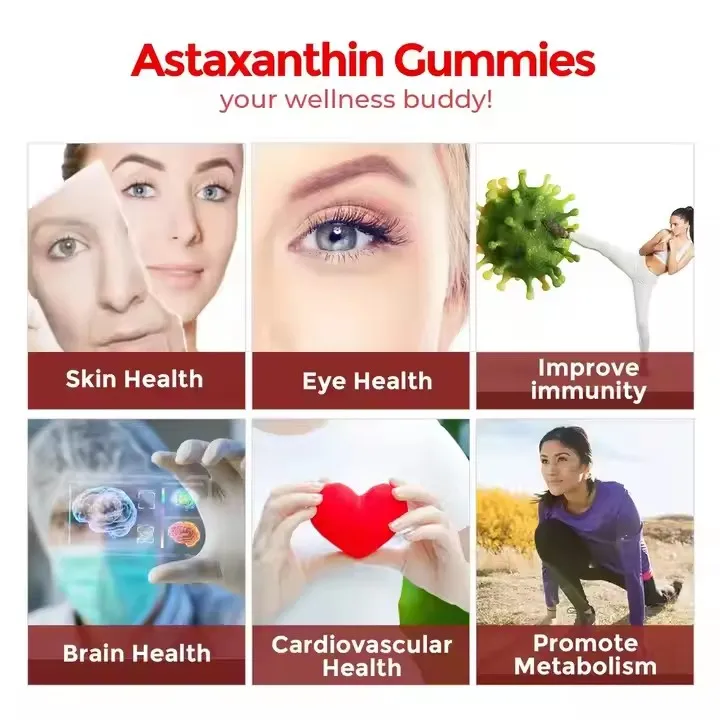 OEM/ODM Astaxanthin Gummies Support Heart and Brain Health Antioxidants Whitening Gummies Hair and Nails Vitamins Gummies