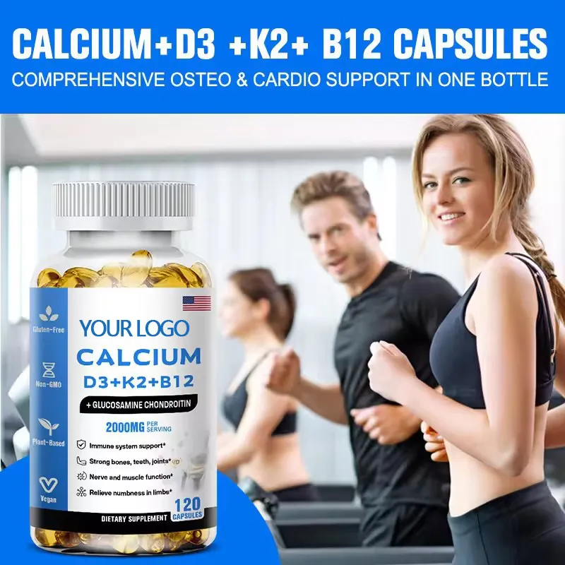 OEM/ODM Calcium Vitamin D3+B2+K12 Capsules for Support Heart Health and Improve Immune