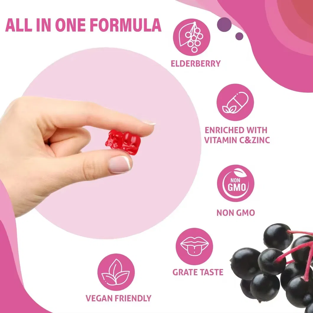 OEM/ODM Elderberry Apple Cider Vinegar Gummies Vitamin-C and Zinc Supplements for Boost Lmmune System and Encourages Healthy Skin