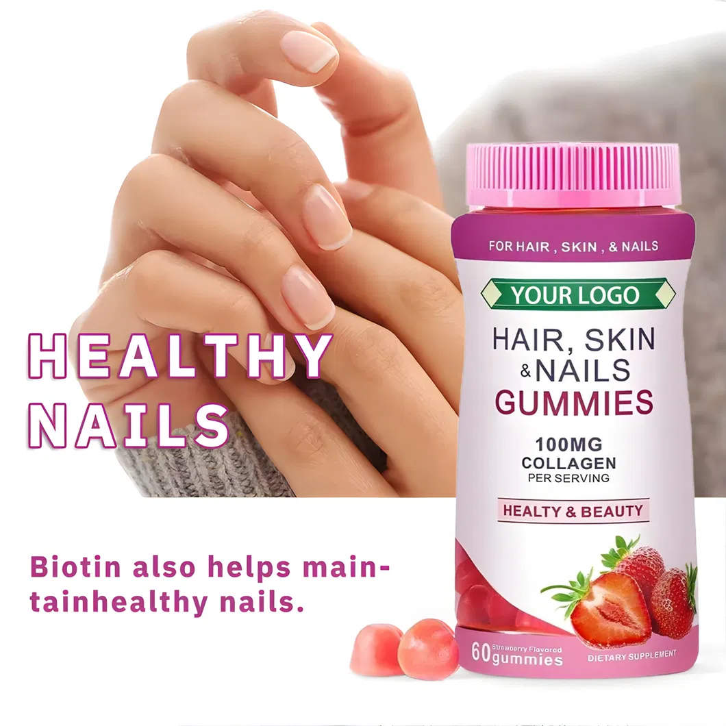 OEM/ODM Private Label Vegan Vitamin Hair Growth Supplement Skin and Nail Health Vitamin Biotin Collagen Gummies