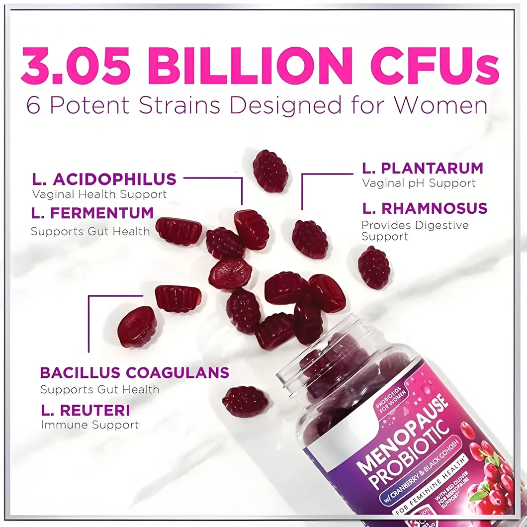 OEM/ODM Probiotic Gummies for Women′s Menopause with Cranberry and Black Cohosh, Immune Support Probiotic Supplements