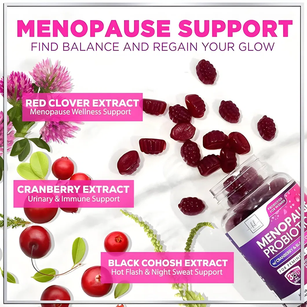 OEM/ODM Probiotic Gummies for Women′s Menopause with Cranberry and Black Cohosh, Immune Support Probiotic Supplements