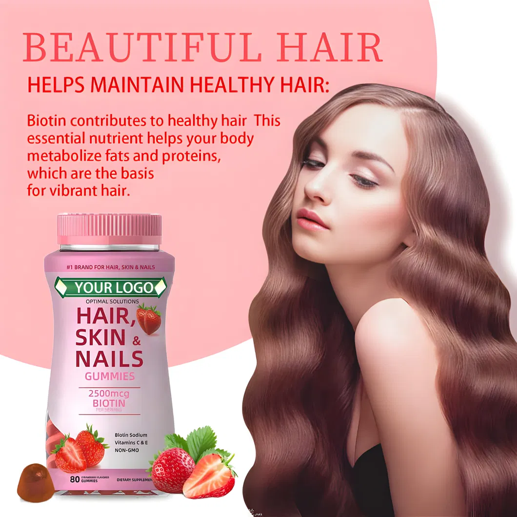 OEM/ODM Vegan Candy Hair Growth Supplement Skin and Nail Health Vitamin Biotin Collagen Gummies