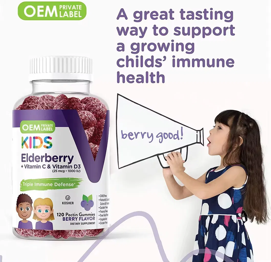 OEM/ODM Vitamins C and D Children′s Elderberry Fructose, Improve Immunity and Memory Elderberry Fruit Gummies