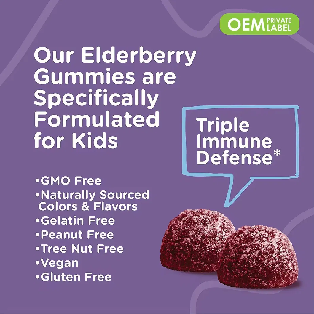 OEM/ODM Vitamins C and D Children′s Elderberry Fructose, Improve Immunity and Memory Elderberry Fruit Gummies