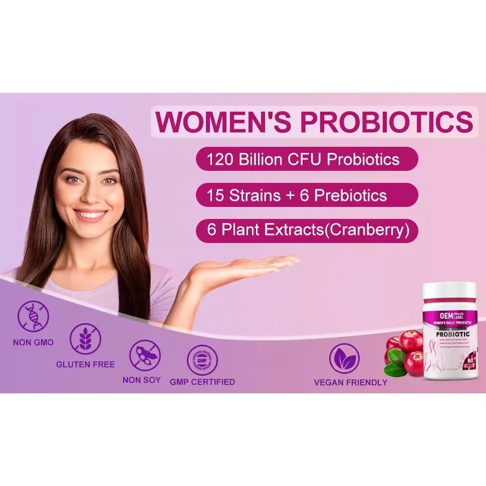 OEM/ODM Women′s Probiotic Capsules Prebiotics Digestive Enzymes Supplement for Support Immune Health Gut and Vaginal