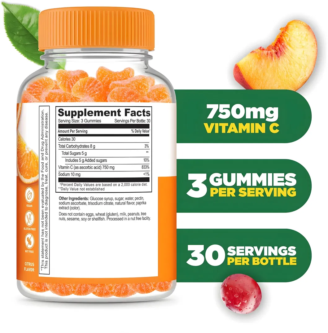 Own Brand Vitamin Supplements for Immune Support, Hair Growth Vegan Vitamin C Gummies