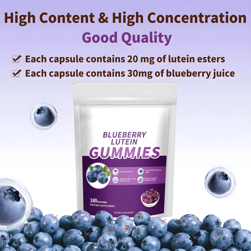 Vegan Blueberry Lutein Eye Vitamin Candy, Eye Health Supplement Lutein Gummies for Kids and Adults