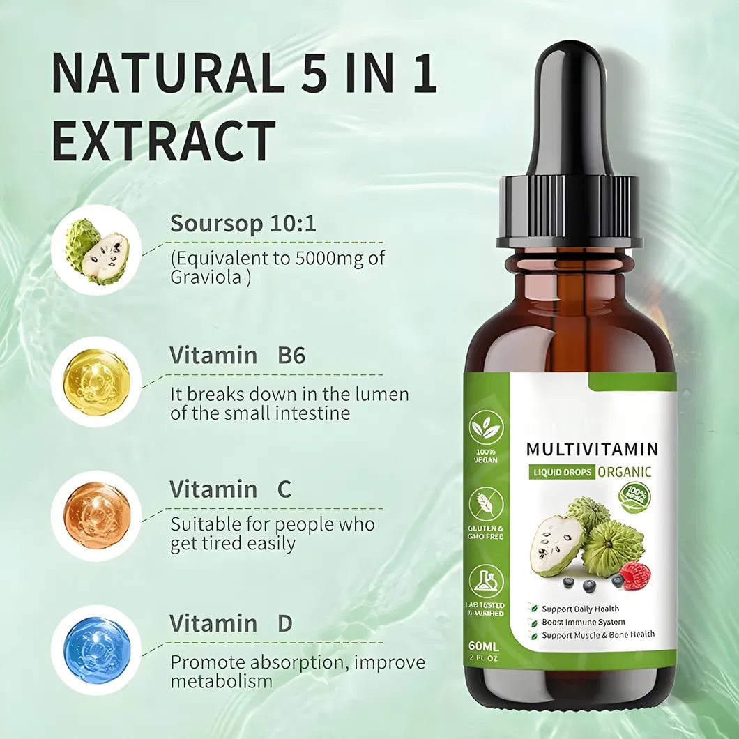 Vitamin Supplements Private Label Organic Prickly Fruit Leaf Extract Multivitamin Liquid Drops