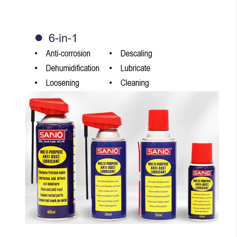 Sanvo Rust Remover Aerosol Car Care OEM or ODM 400ml Anti Rust Derust Spray Lubrication Cleaning Rust Remover Aerosol