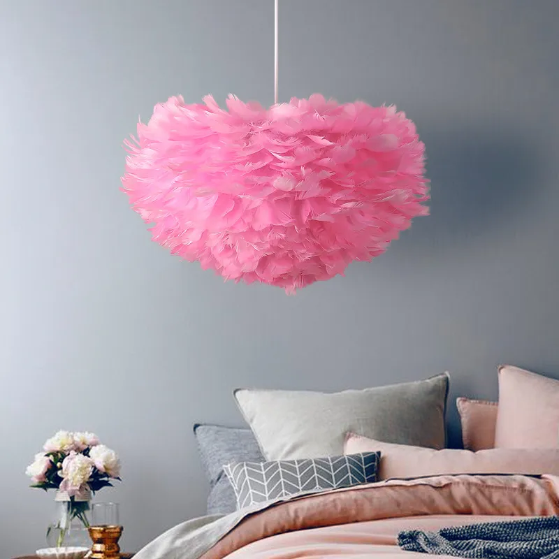 Art Design Indoor Decorative Hanging Pendant Lamp Pink Feather Kid Room Ceiling Lights Living Room White Wedding Chandelier