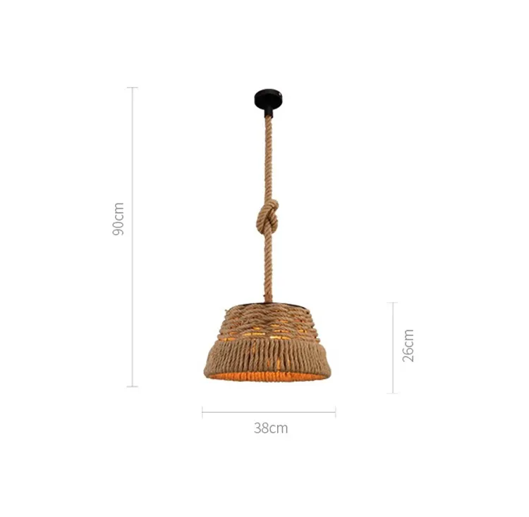 Retro Industrial Hemp Rope Hanging Chandelier Lighting Vintage Iron LED Lamp Pendant Light for Restaurant