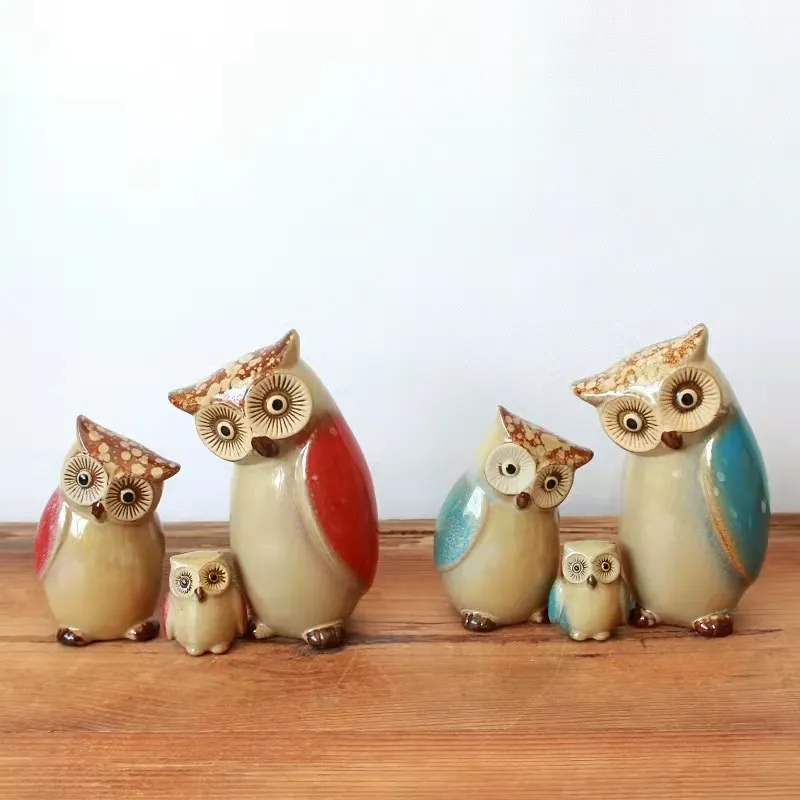 3PCS Ceramic Owl Statue, Owl Family Porcelain Figurine, Garden Animals Ornaments, Figurine Crafts Animals Statue Abstract Sculpture for Home Decor