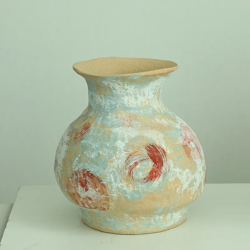 Artisan Hand Finish Vase Lovely Hand Painted Vase Rustic Ceramic Centerpiece Bowls Decorative Vase